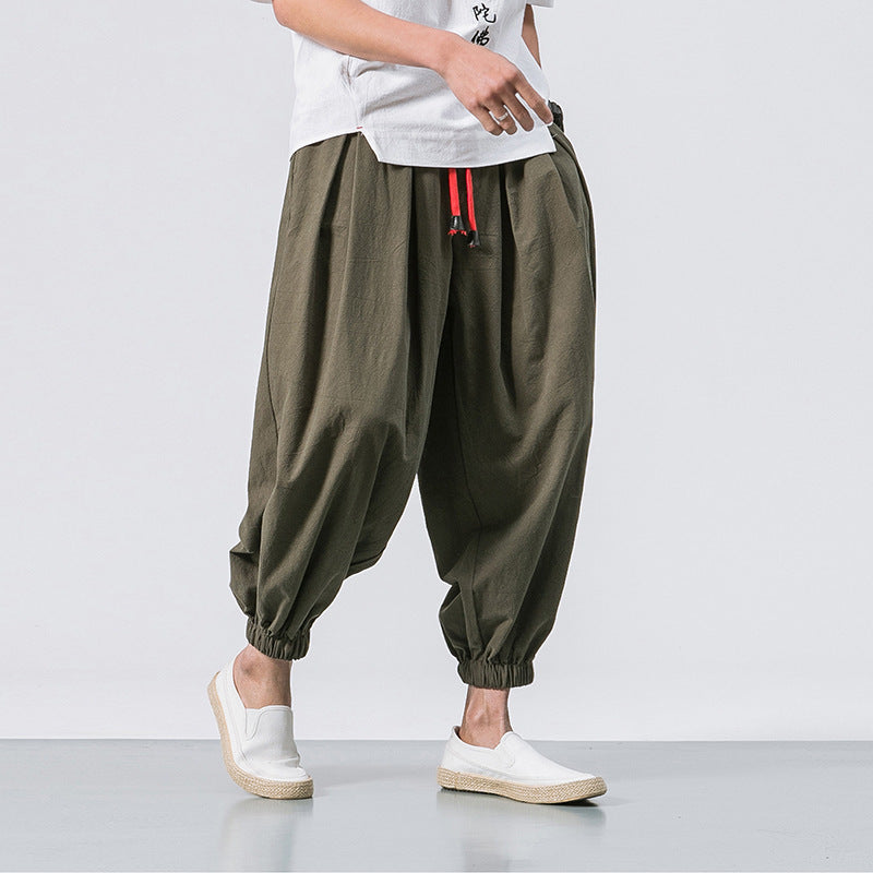 Men’s Loose Fit Harem Pants – Elastic Cuff & Drawstring Waist