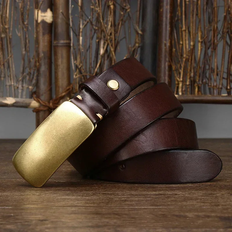 Forged Brass Buckle Leather Belt