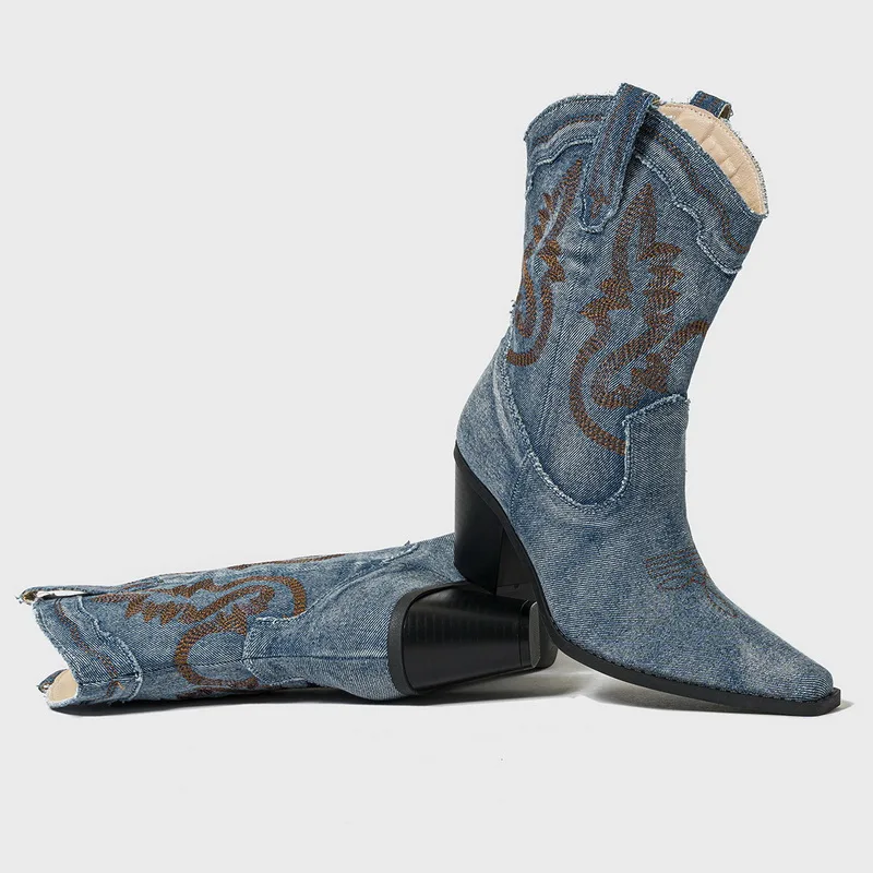 Rustikke denimstøvler