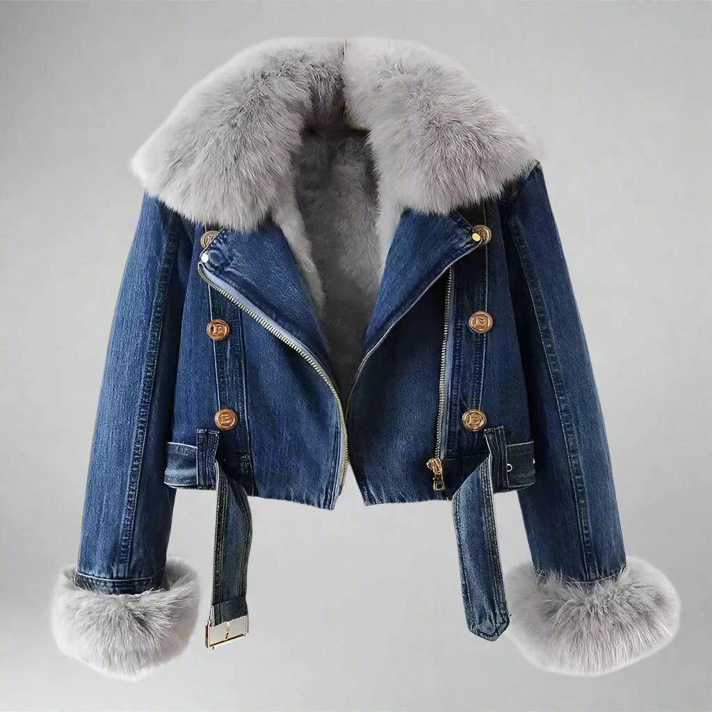 Monroe fur krage denimjakke