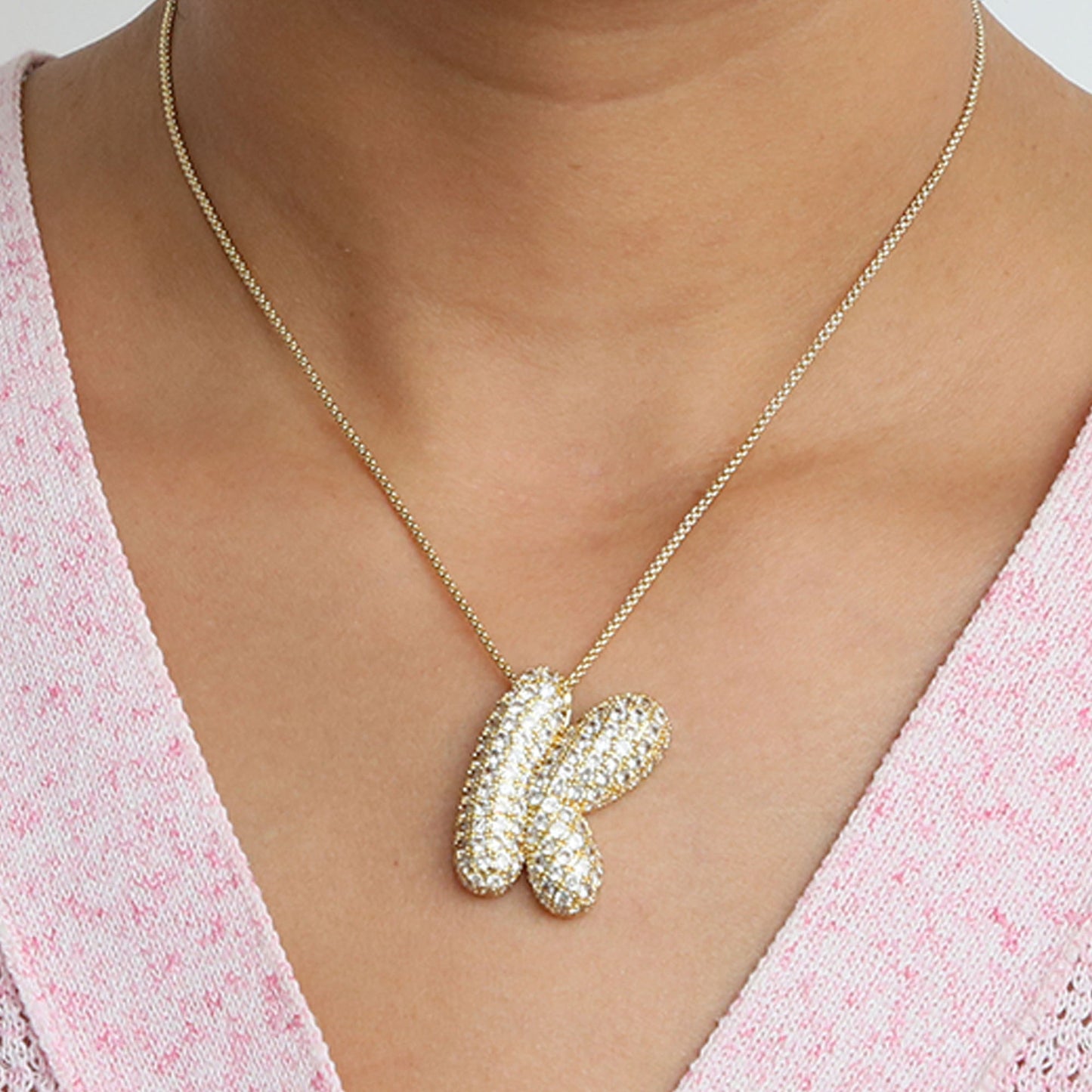 Bubble Initial Diamond Necklace